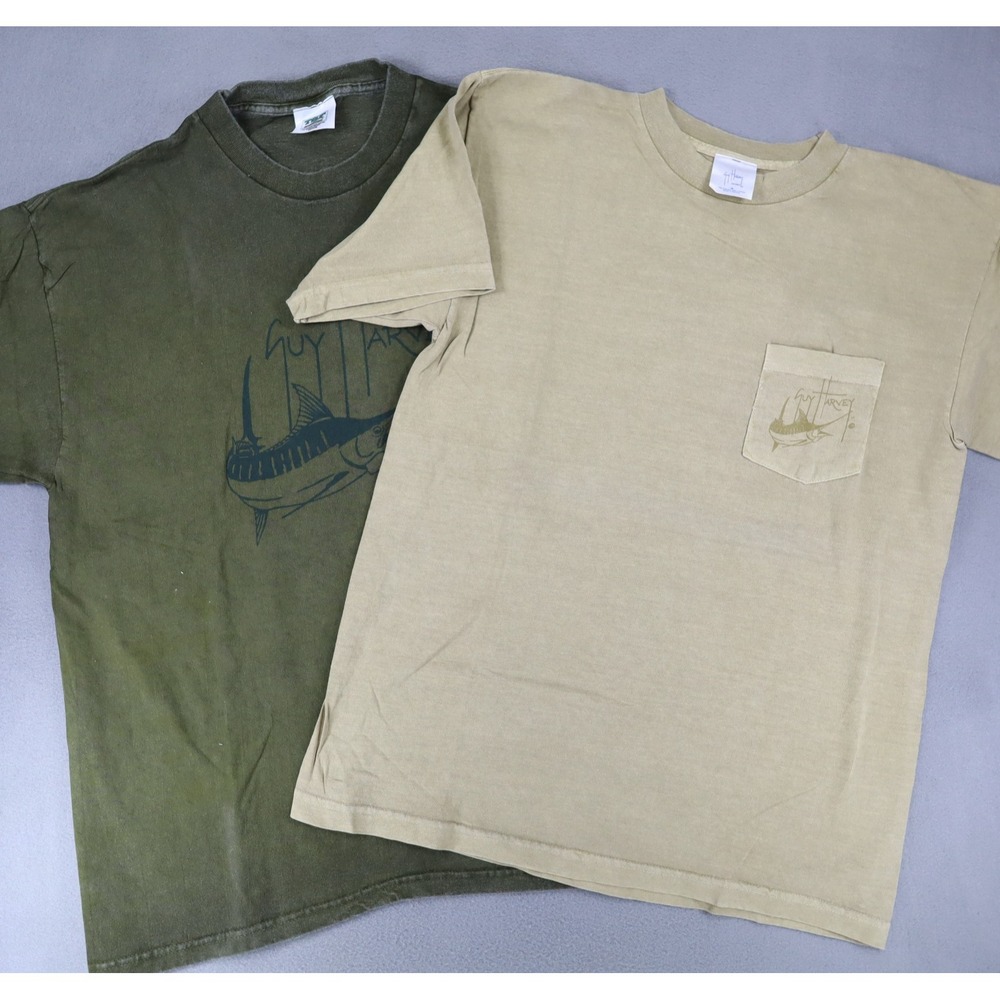 Lot 2 Vintage Guy Harvey Original Fish T-Shirt Mens Sz M Ocean Sea Graphic Heavy
